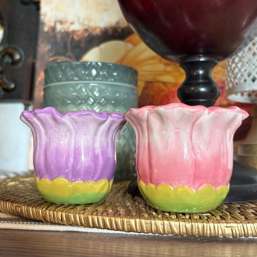 Vintage Vanson Ceramic Tulips Salt And Pepper Shakers